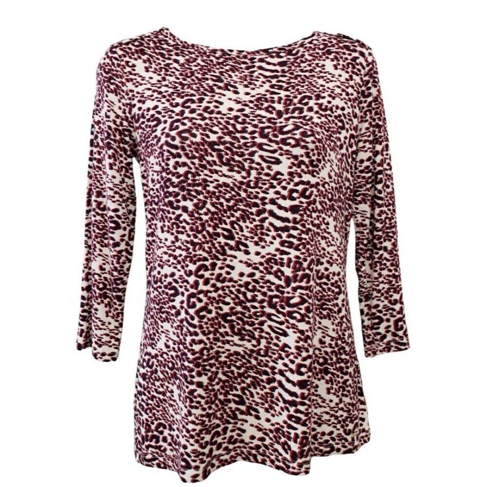 Tommy Hilfiger Cheetah Blouse Top Women's XS Red Navy Blue‎ White Stretch NEW